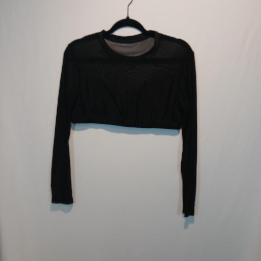 XL Black long sleeve mesh crop built in bra rave gothic fairy festival party y2k